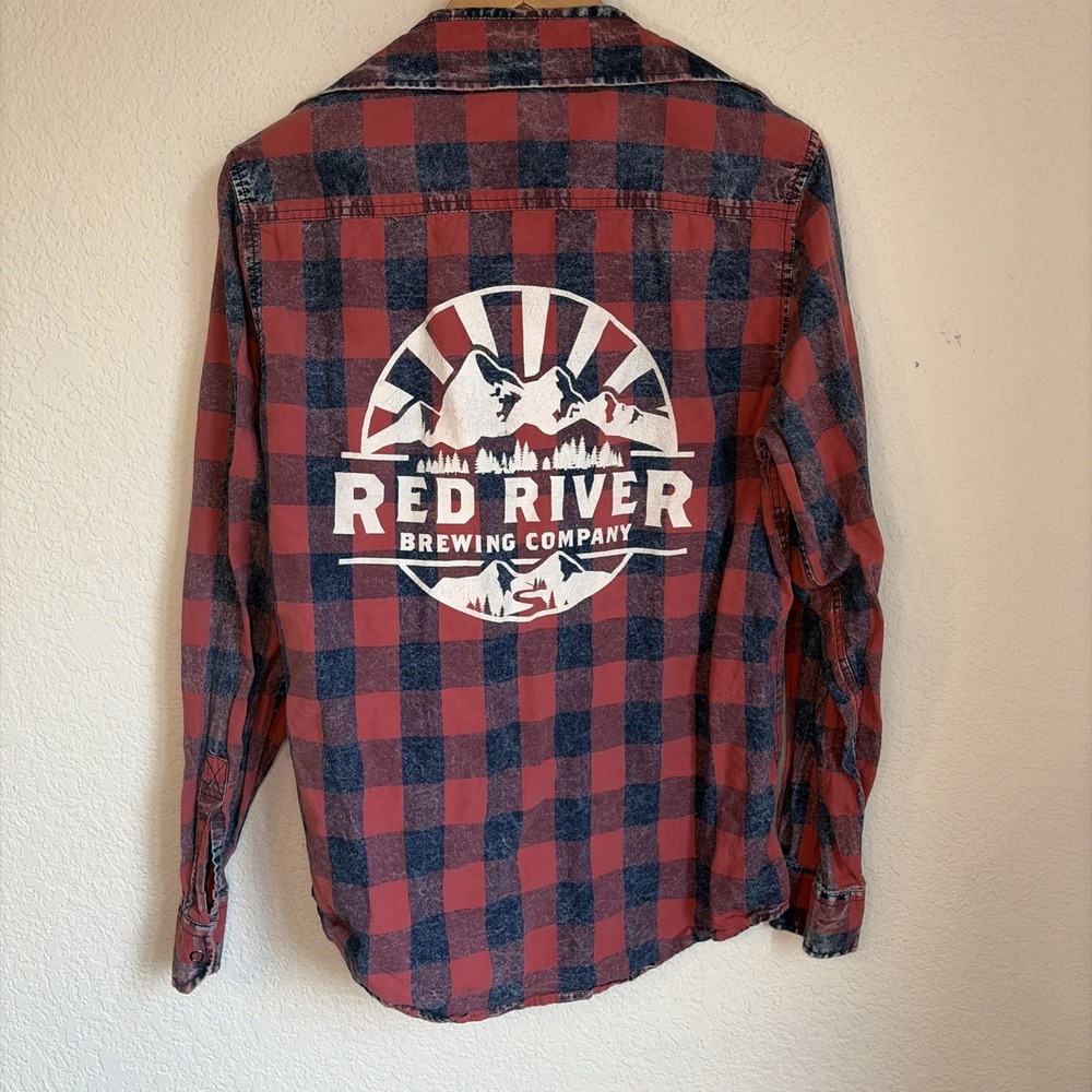 Retro Hipster Red River Brewing Co Super Soft Cozy Western Flannel Size M